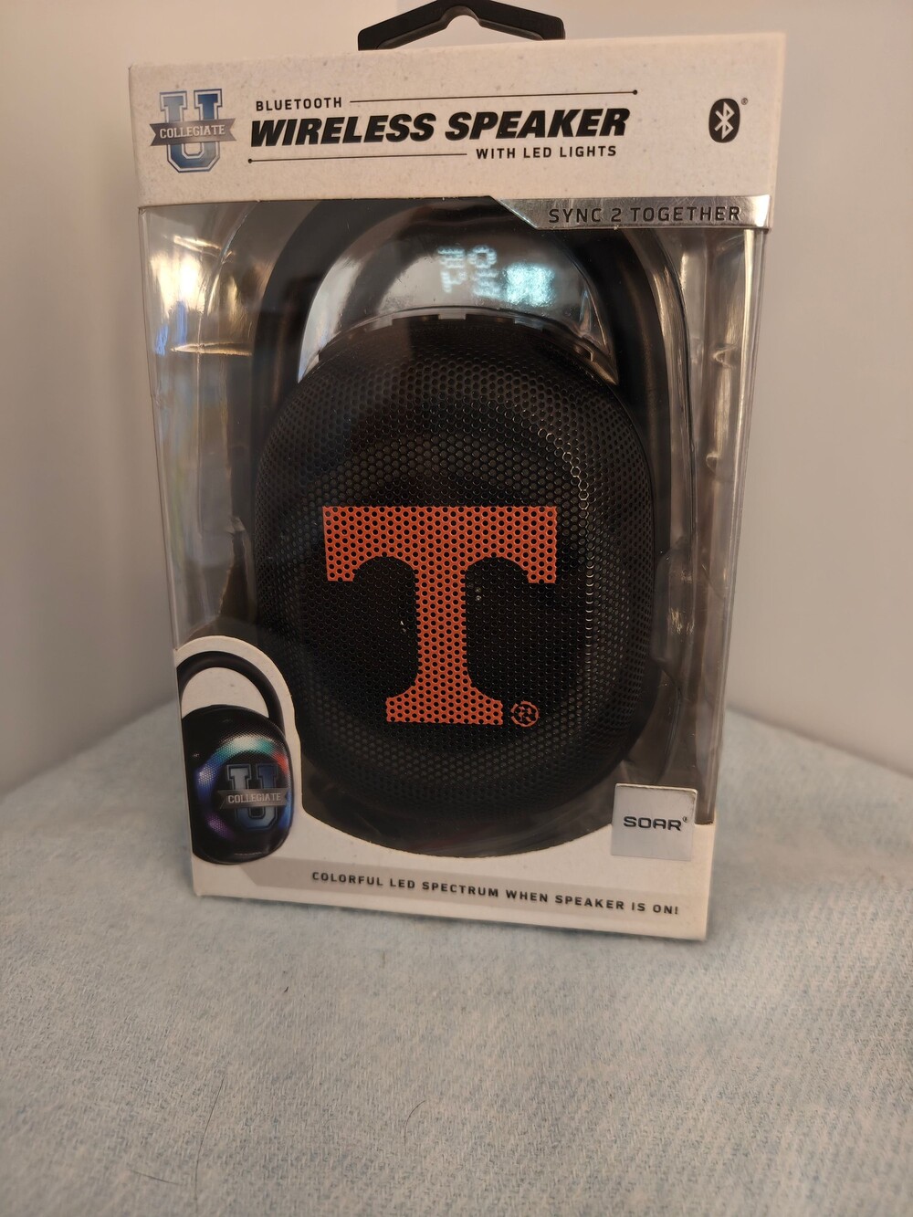 Bluetooth Wireless Speaker with LED Lights Built-in Handle Orange Collegiate Log